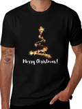 Merry Christmas Star Tree Black T-Shirt