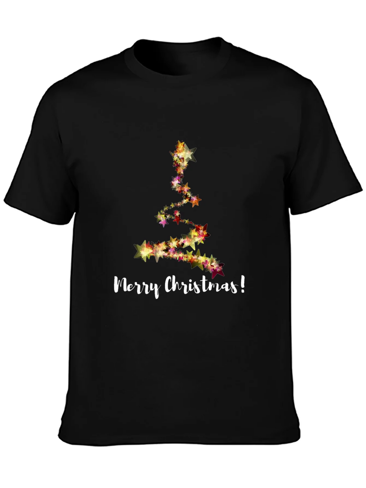Merry Christmas Star Tree Black T-Shirt