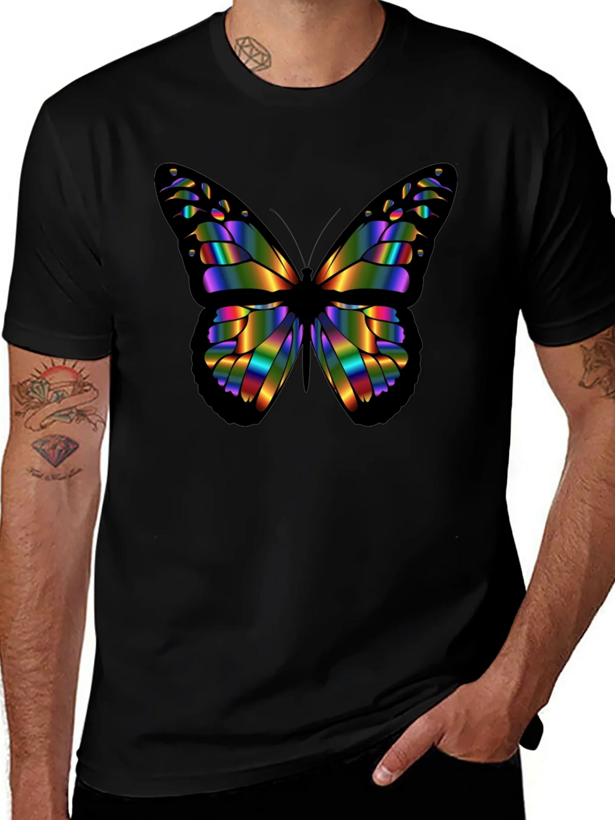 Rainbow Butterfly Graphic Black T-Shirt