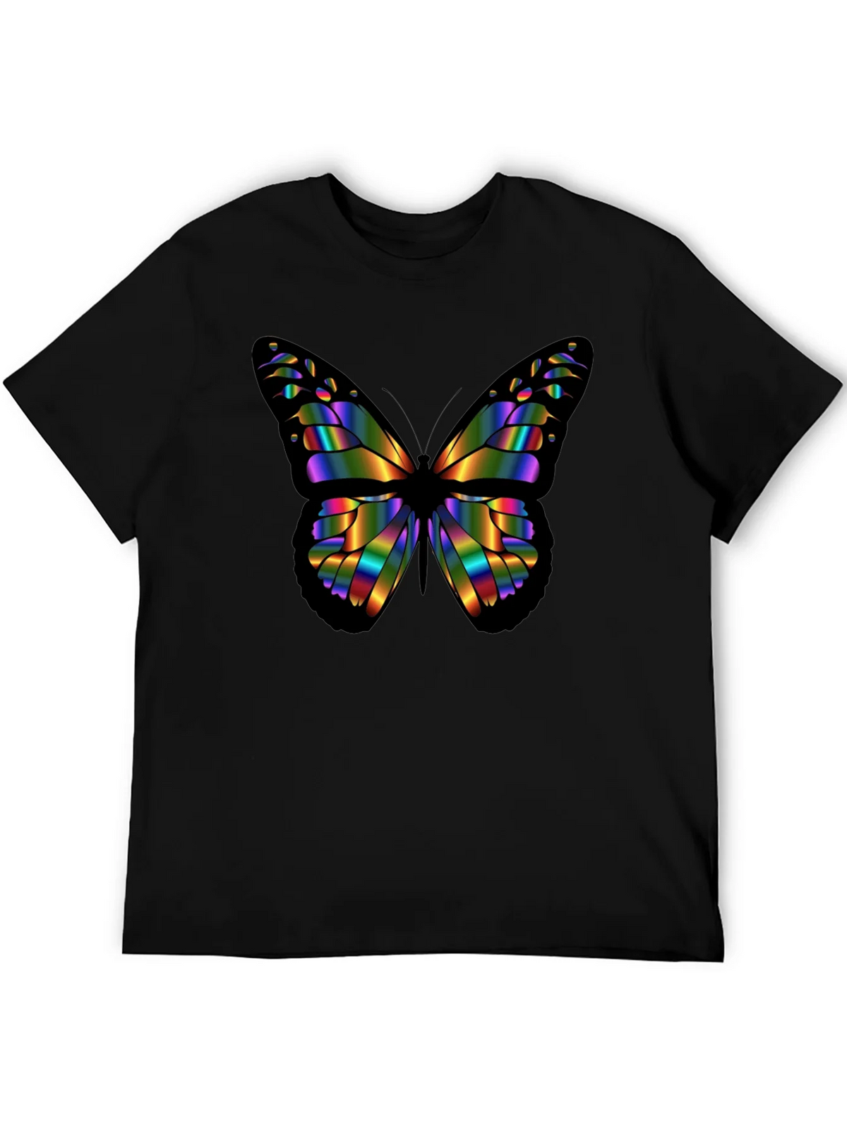 Rainbow Butterfly Graphic Black T-Shirt
